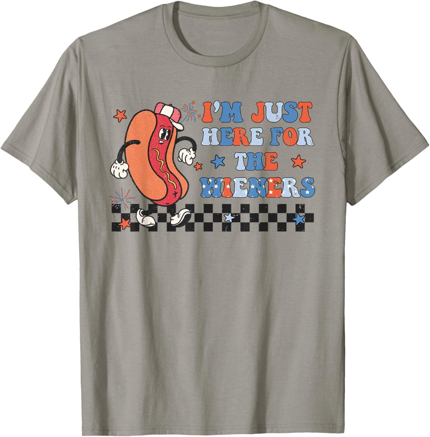 Hot Dog I'm Just Here For The Wieners Cute Retro 4th Of July T-Shirt - T-Shirt | Sand