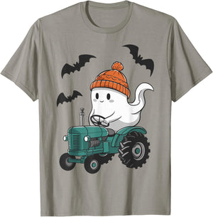 Cute Ghost Riding Tractor Lovers Spooky Halloween Farmer T-Shirt - T-Shirt | Sand