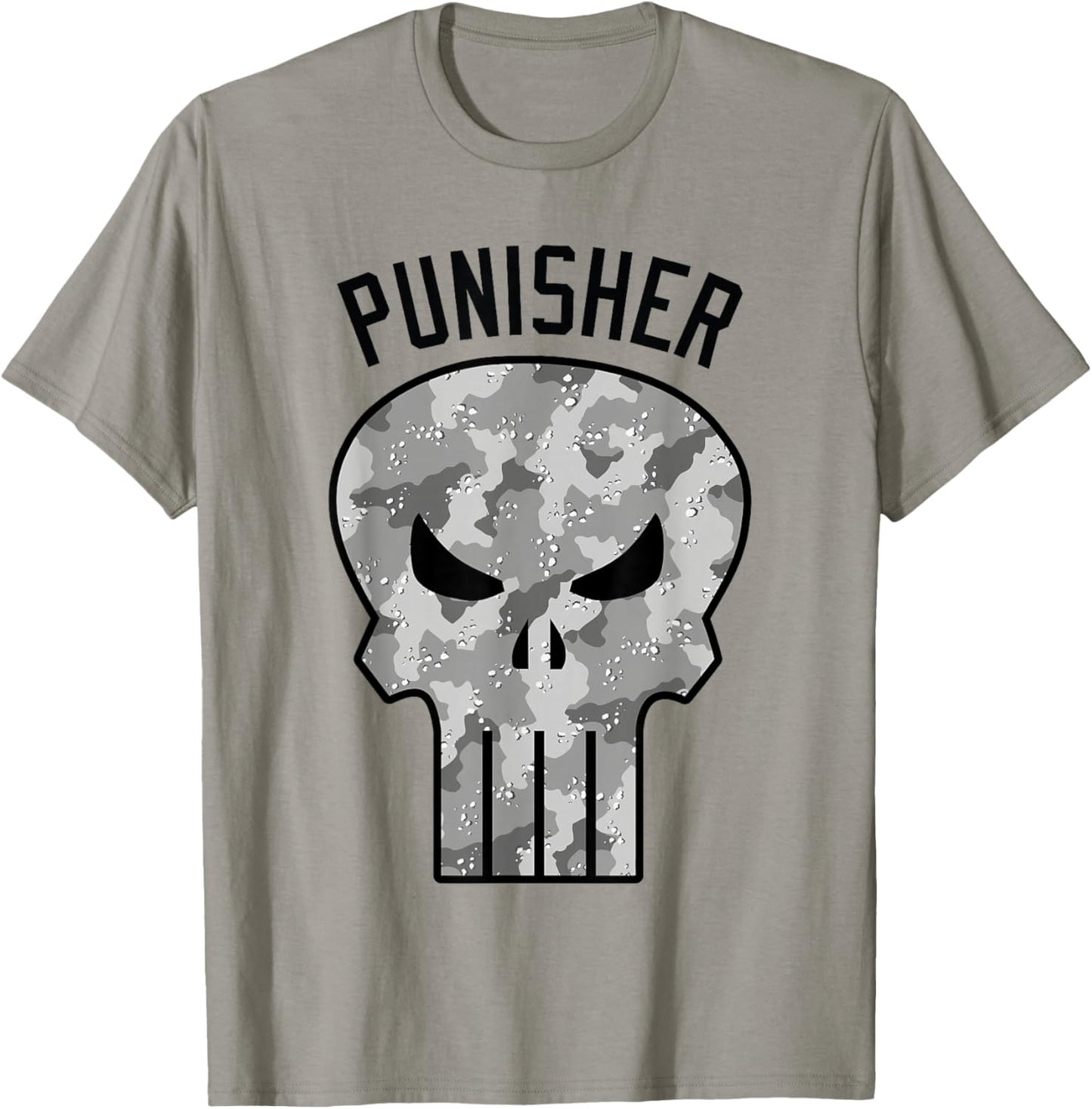 Marvel Punisher Grayscale Army Camouflage Skull Logo T-Shirt - T-Shirt | Sand
