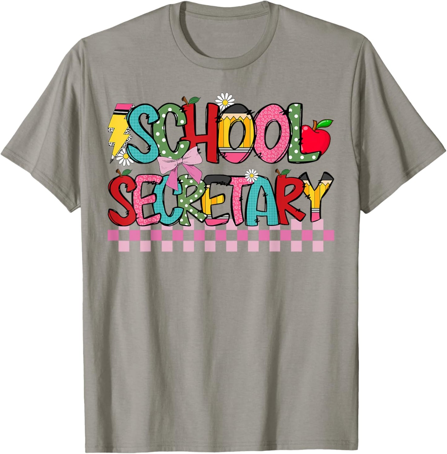 School Secretary Coquette Bow Pencil Cute School Secretary T-Shirt - T-Shirt | Sand