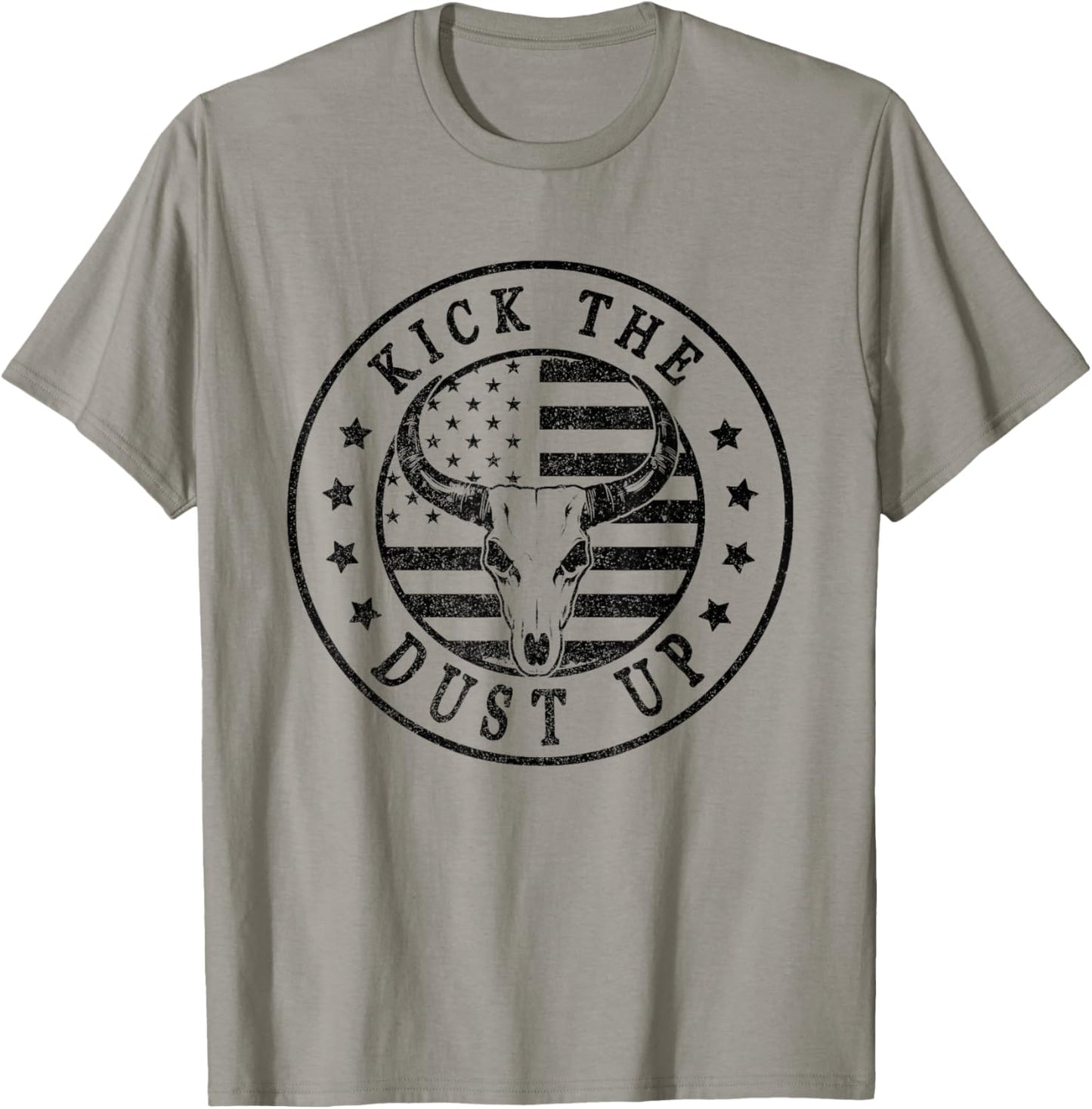 Kick The Dust Up Vintage Western Country Bull Skull USA Flag Men T-Shirt - T-Shirt | Sand