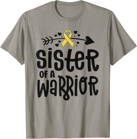 Sister Of A Warrior Gift Family Childhood Cancer Awareness T-Shirt - T-Shirt | Sand