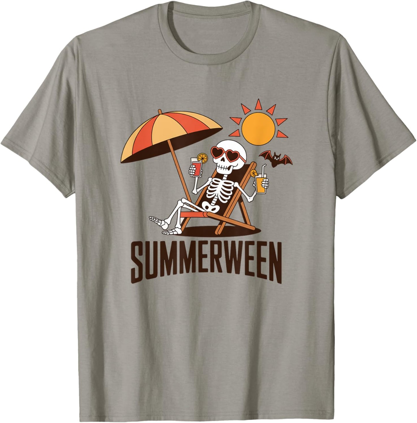 Skeleton Summerween Drink Beach Halloween Summer Scary Fun T-Shirt - T-Shirt | Sand