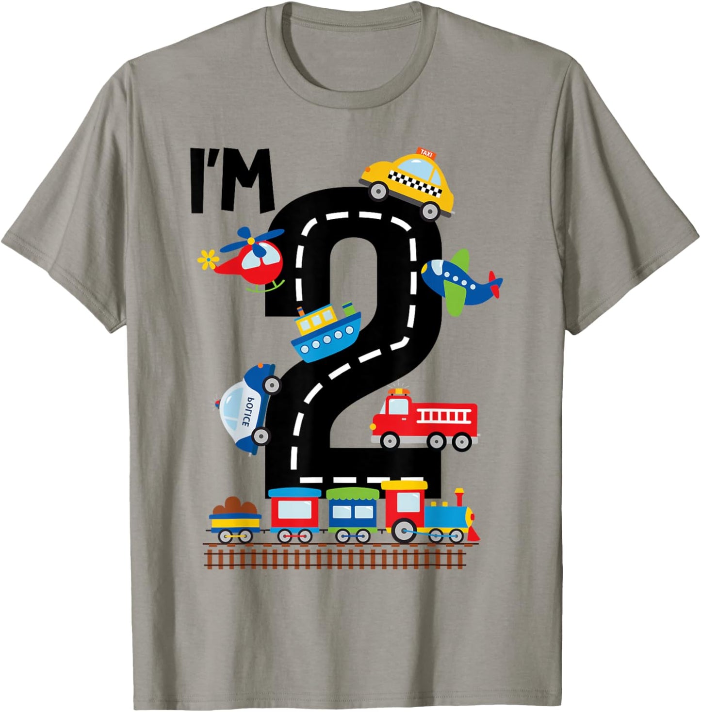 I'm 2 Years Old Birthday Boys Kids Transportation Vehicles T-Shirt - T-Shirt | Sand