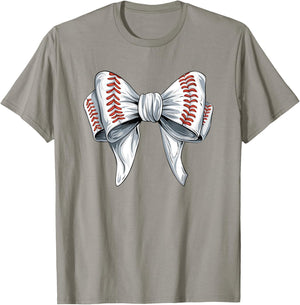 Baseball Coquette Bow Woman Girls Baseball Mom Fun T-Shirt - T-Shirt | Sand
