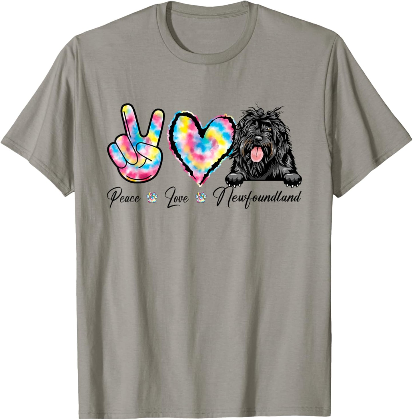 Tie Dye Peace Love Newfoundland Dog Puppy Paw Lover T-Shirt - T-Shirt | Sand