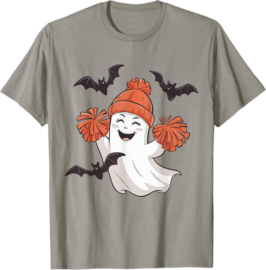Funny Cheer Ghost Cheerleading Spooky Cheerleader Halloween T-Shirt - T-Shirt | Sand