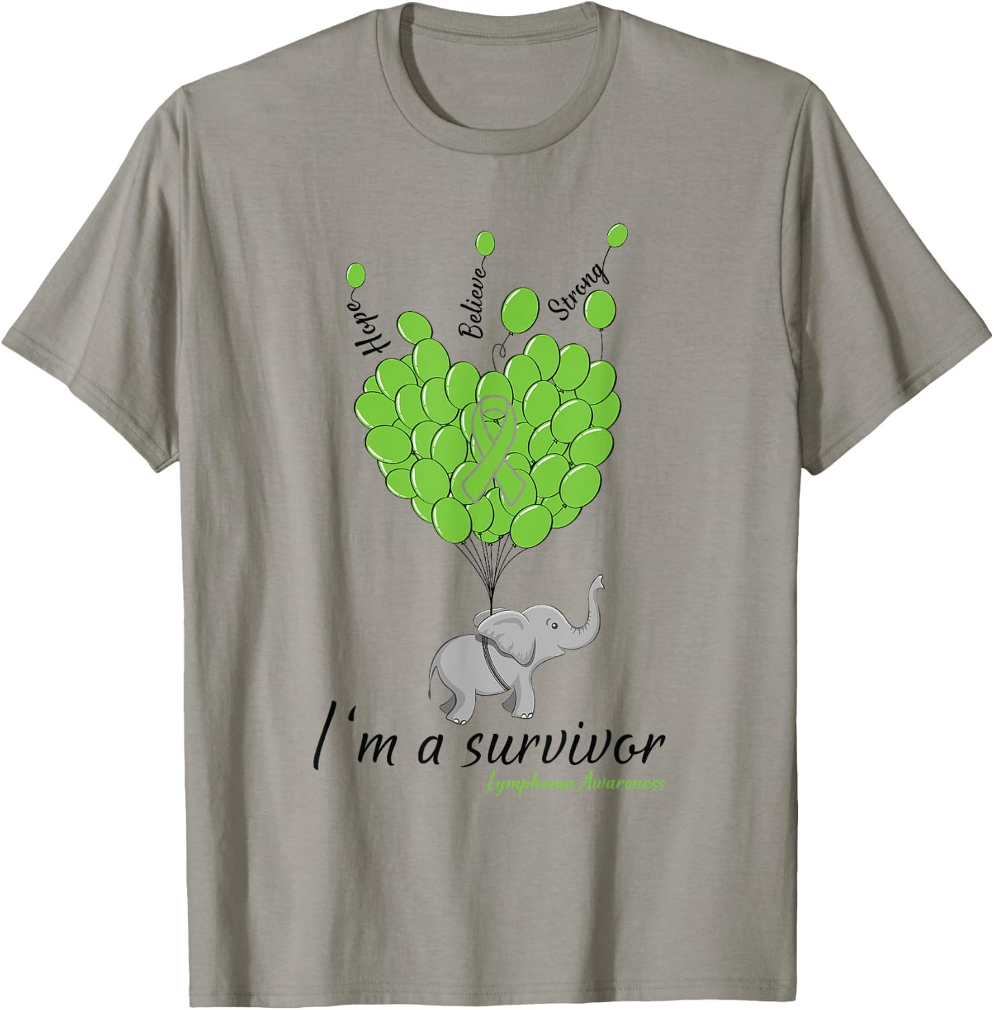 Elephant I'm a Survivor Heart Lymphoma Awareness gift T-Shirt - T-Shirt | Sand