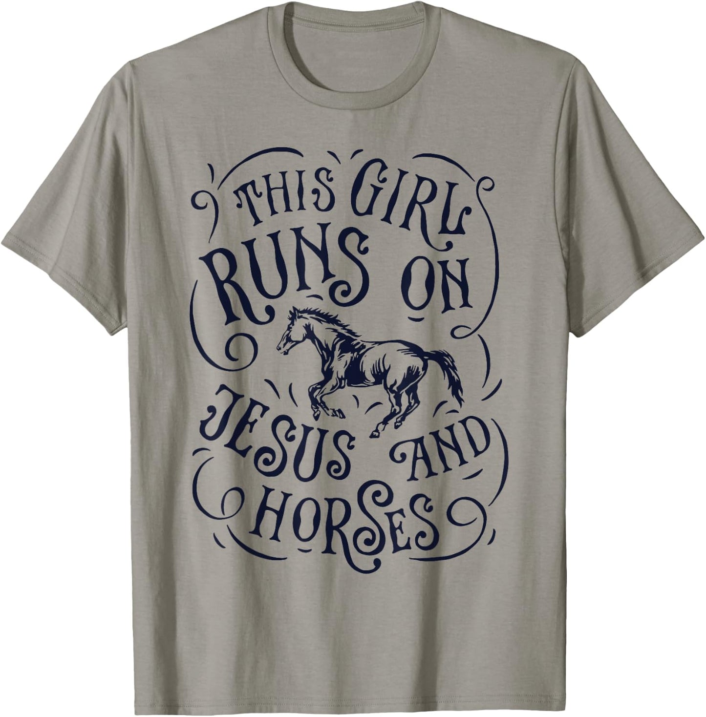 This Girl Runs On Jesus And Horses Horse Riding T-Shirt - T-Shirt | Sand