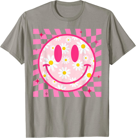 Happy Face Daisy Flower Shirt Preppy Aesthetic Smile Face T-Shirt - T-Shirt | Sand