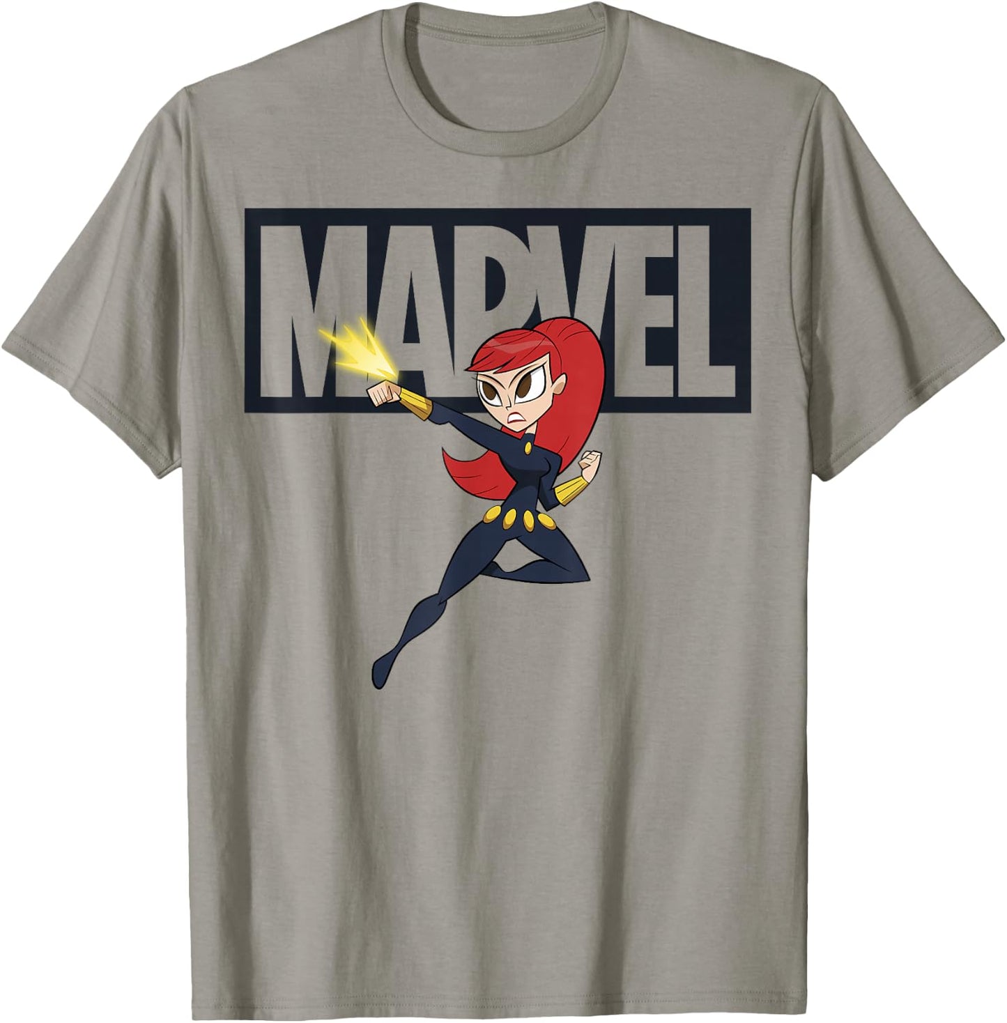 Marvel Black Widow Chibi Action Pose Logo Outline T-Shirt - T-Shirt | Sand