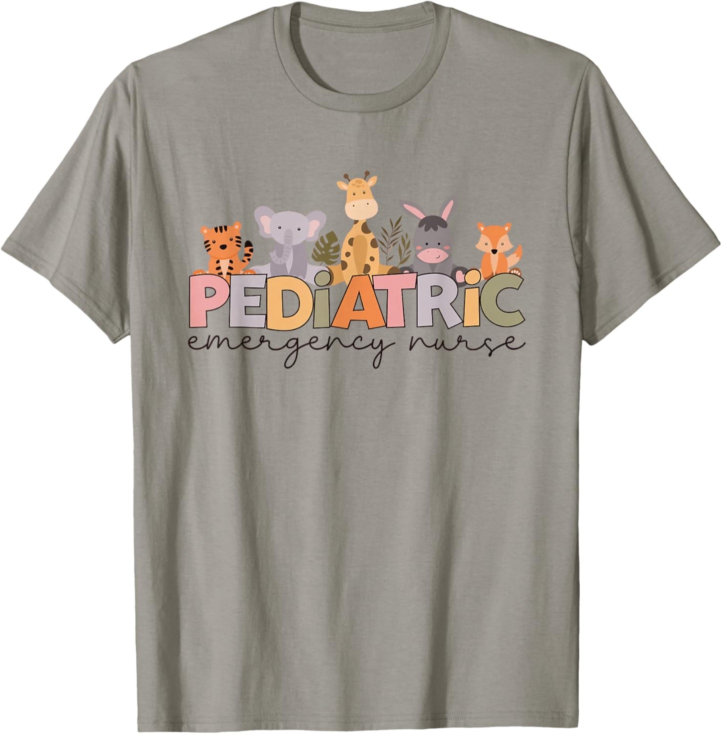 Women Pediatric Emergency Nurse Safari Animals Peds ER Nurse T-Shirt - T-Shirt | Sand