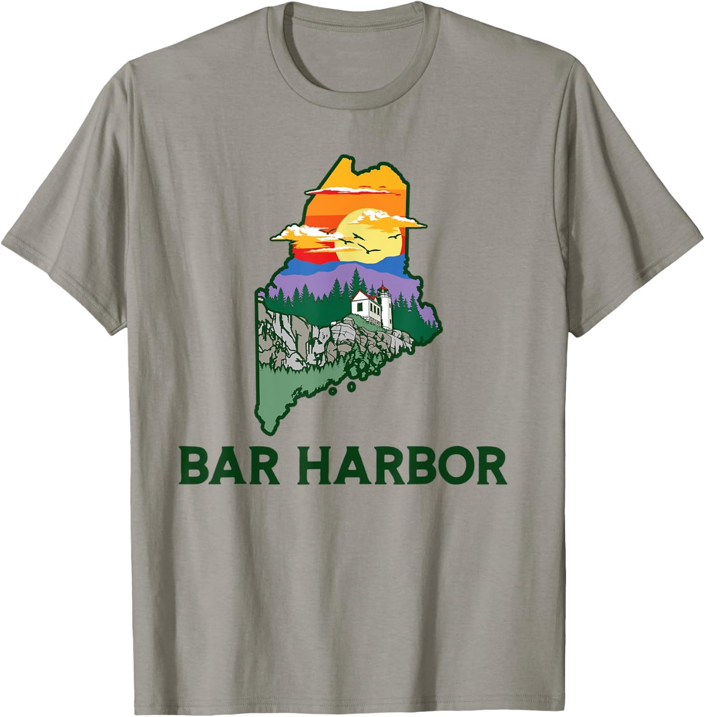 Retro Bar Harbor Maine Nature & Outside Illustrated Graphic T-Shirt - T-Shirt | Sand
