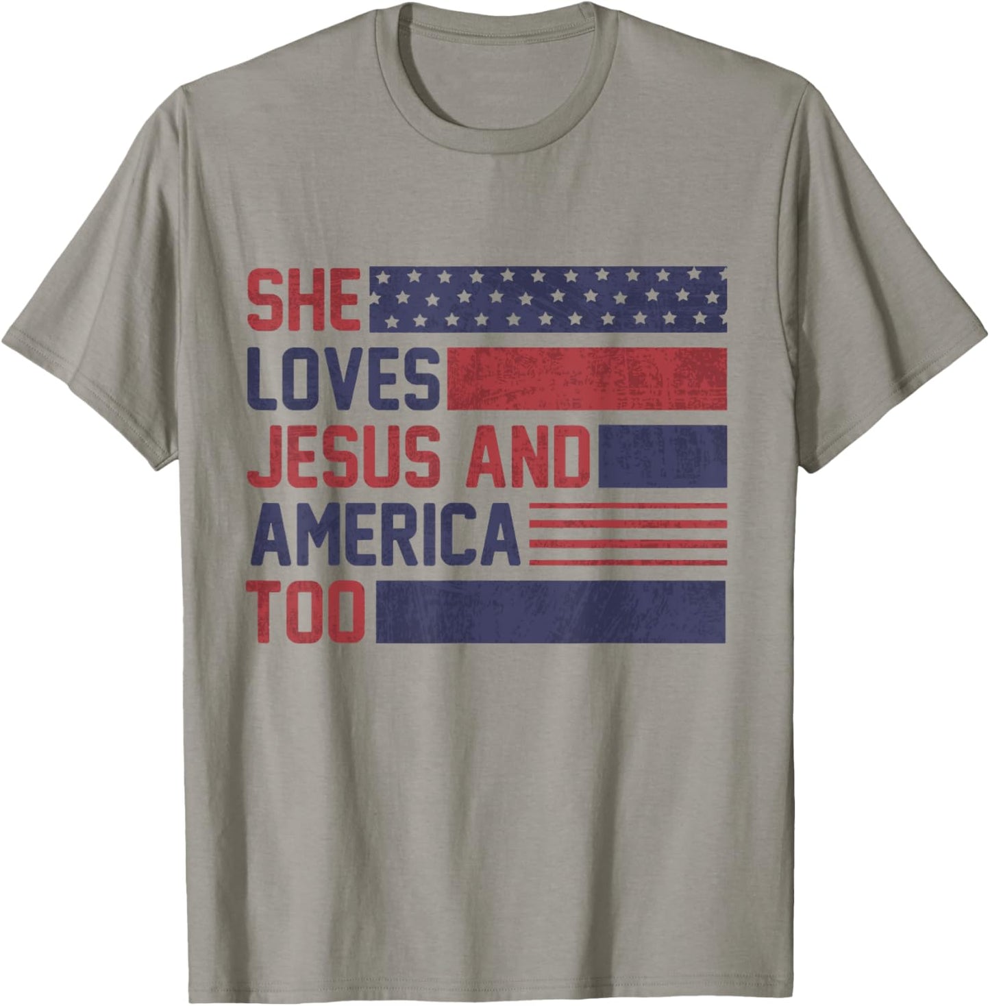 She Loves Jesus and America Too God Christian 4th of July T-Shirt - T-Shirt | Sand
