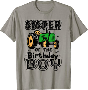 Sister Of The Birthday Boy Farmer Tractor Matching Party T-Shirt - T-Shirt | Sand