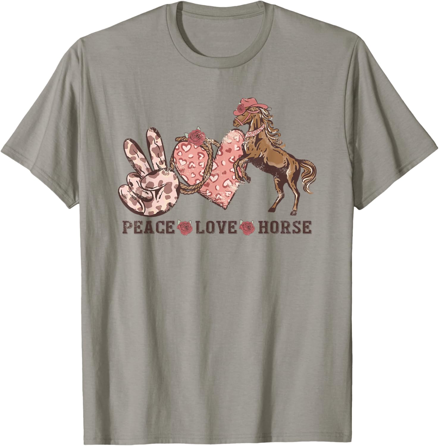 Peace Love Horses Girl I Love My Horses Equestrian Horseback T-Shirt - T-Shirt | Sand