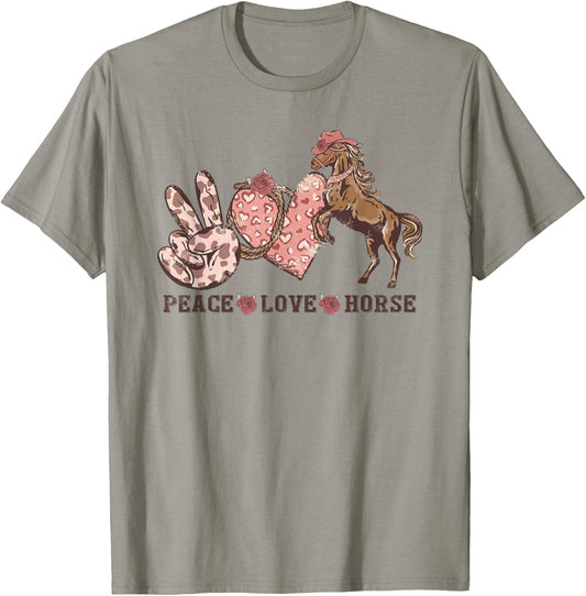 Peace Love Horses Girl I Love My Horses Equestrian Horseback T-Shirt - T-Shirt | Sand