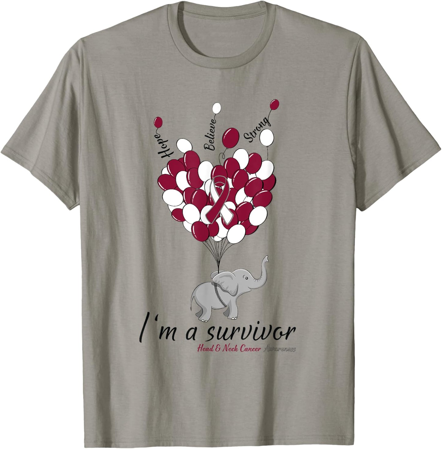 Elephant I'm a Survivor Heart Head & Neck Cancer Awareness T-Shirt - T-Shirt | Sand