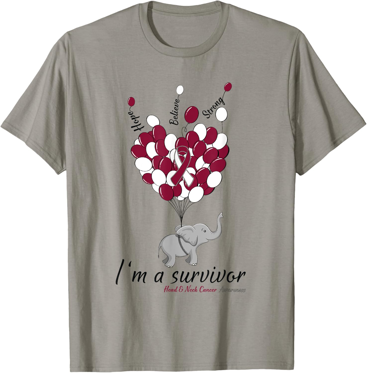 Elephant I'm a Survivor Heart Head & Neck Cancer Awareness T-Shirt - T-Shirt | Sand