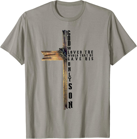 John 3:16 Christian Cross Bible T-Shirt - T-Shirt | Sand