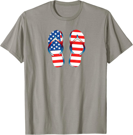 Patriotic USA Flag Summer Flip Flops - 4th of July T-Shirt - T-Shirt | Sand