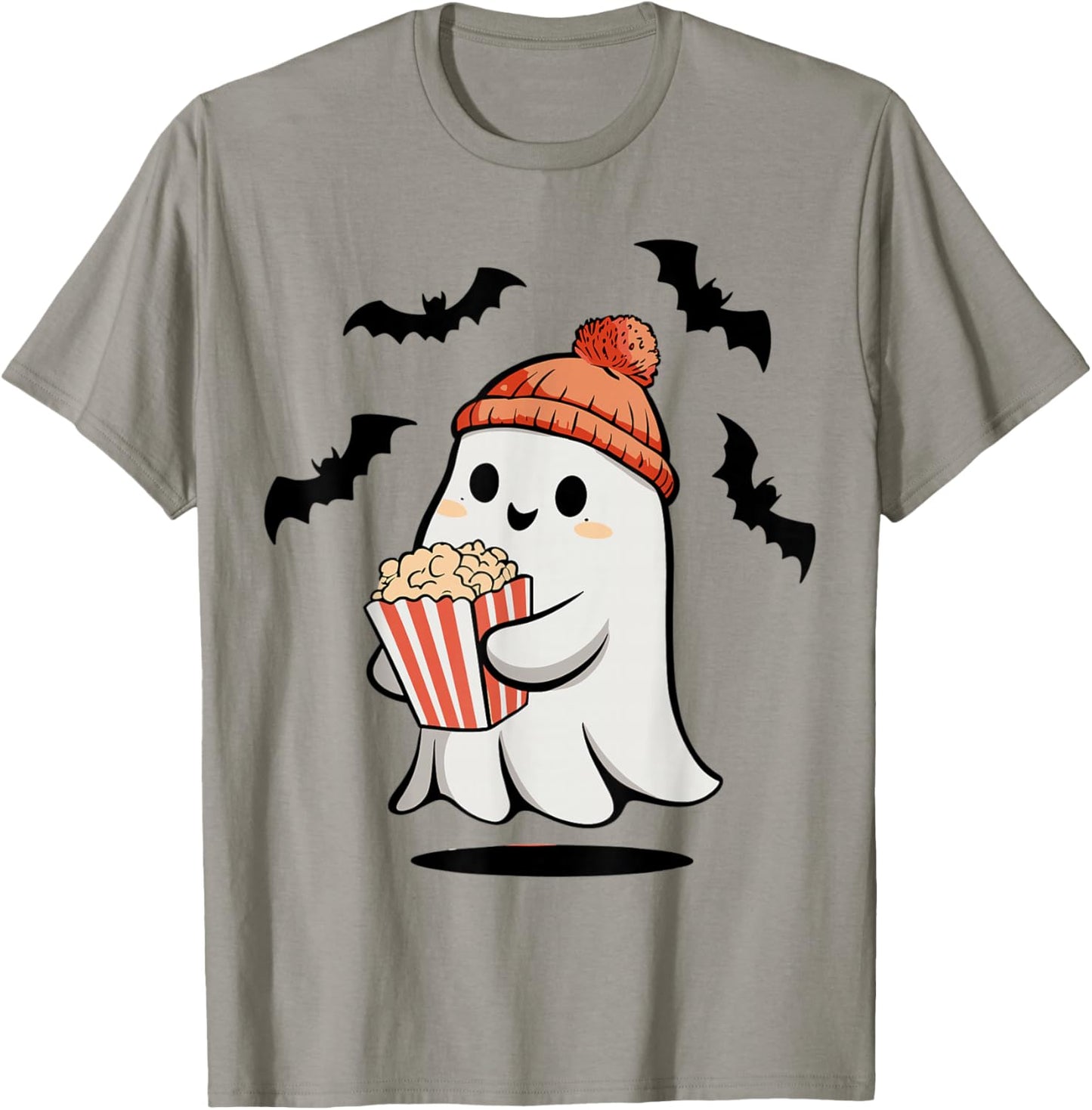 Funny Ghost Eating Pop Corn Lovers Spooky Halloween T-Shirt - T-Shirt | Sand