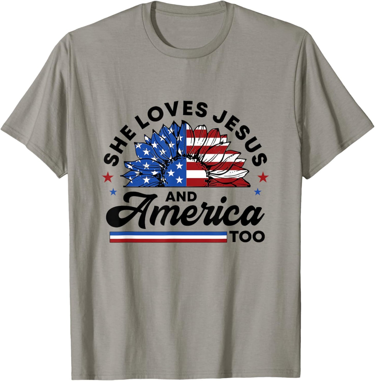 She Loves Jesus And America Too Christian Women US Sunflower T-Shirt - T-Shirt | Sand