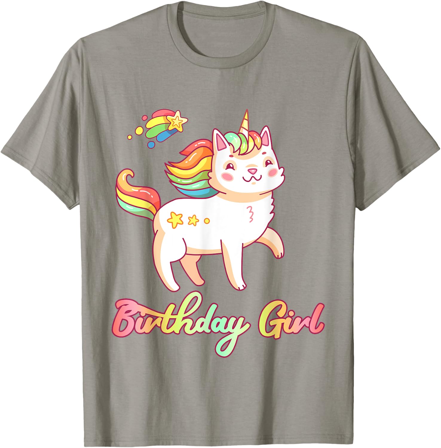 Birthday Girl Unicorn Caticorn Girls Shirt Birthday Party T-Shirt - T-Shirt | Sand