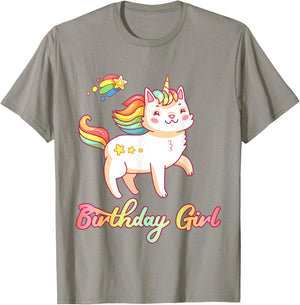 Birthday Girl Unicorn Caticorn Girls Shirt Birthday Party T-Shirt - T-Shirt | Sand