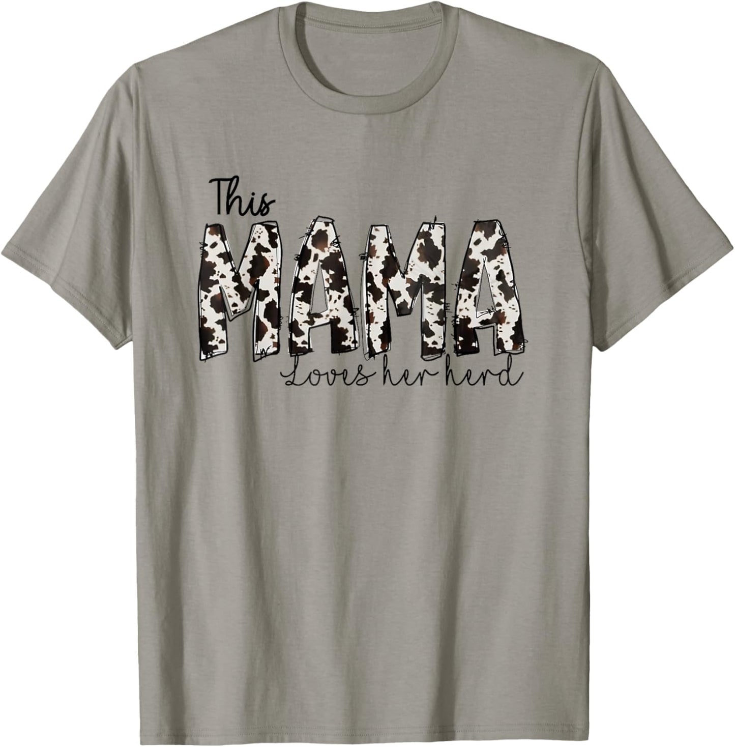 This Mama Loves Her Herd Mother's Day Cow Pattern T-Shirt - T-Shirt | Sand
