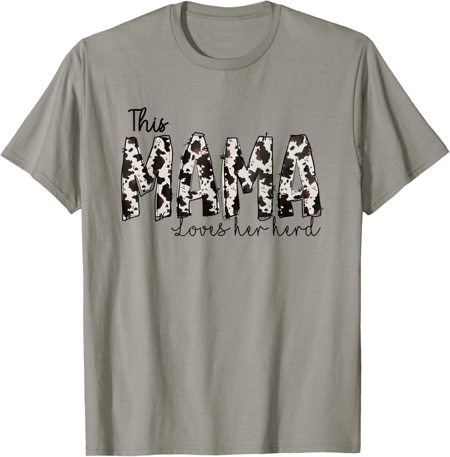 This Mama Loves Her Herd Mother's Day Cow Pattern T-Shirt - T-Shirt | Sand