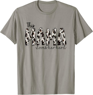 This Mama Loves Her Herd Mother's Day Cow Pattern T-Shirt - T-Shirt | Sand