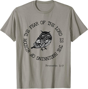 Proverbs 1:7 Fear Of The Lord Wisdom Bible Verse Owl Lover T-Shirt - T-Shirt | Sand
