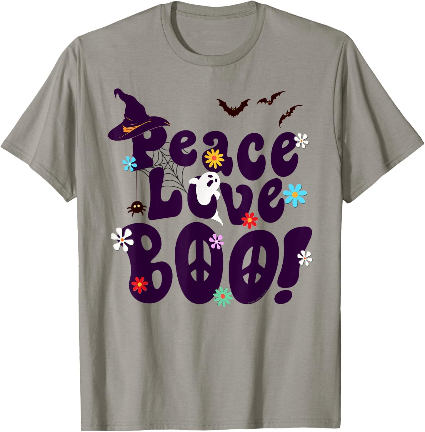 Groovy Halloween Peace Love BOO Retro Hippie Halloween T-Shirt - T-Shirt | Sand