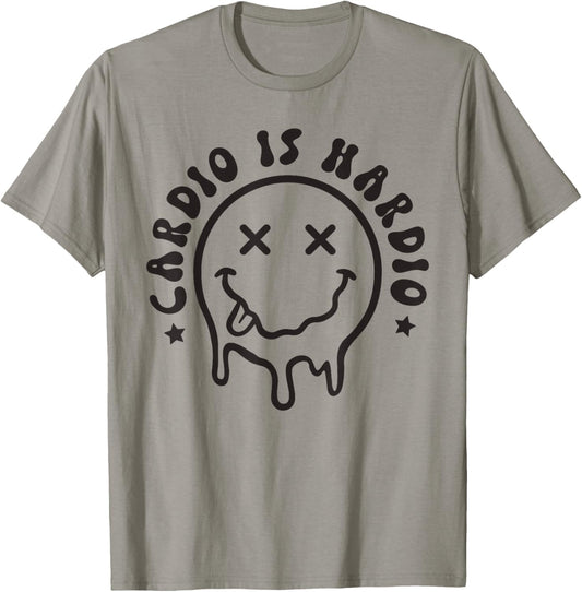 Cardio Is Hardio Cute Melting Smile Face Funny Workout Gym T-Shirt - T-Shirt | Sand