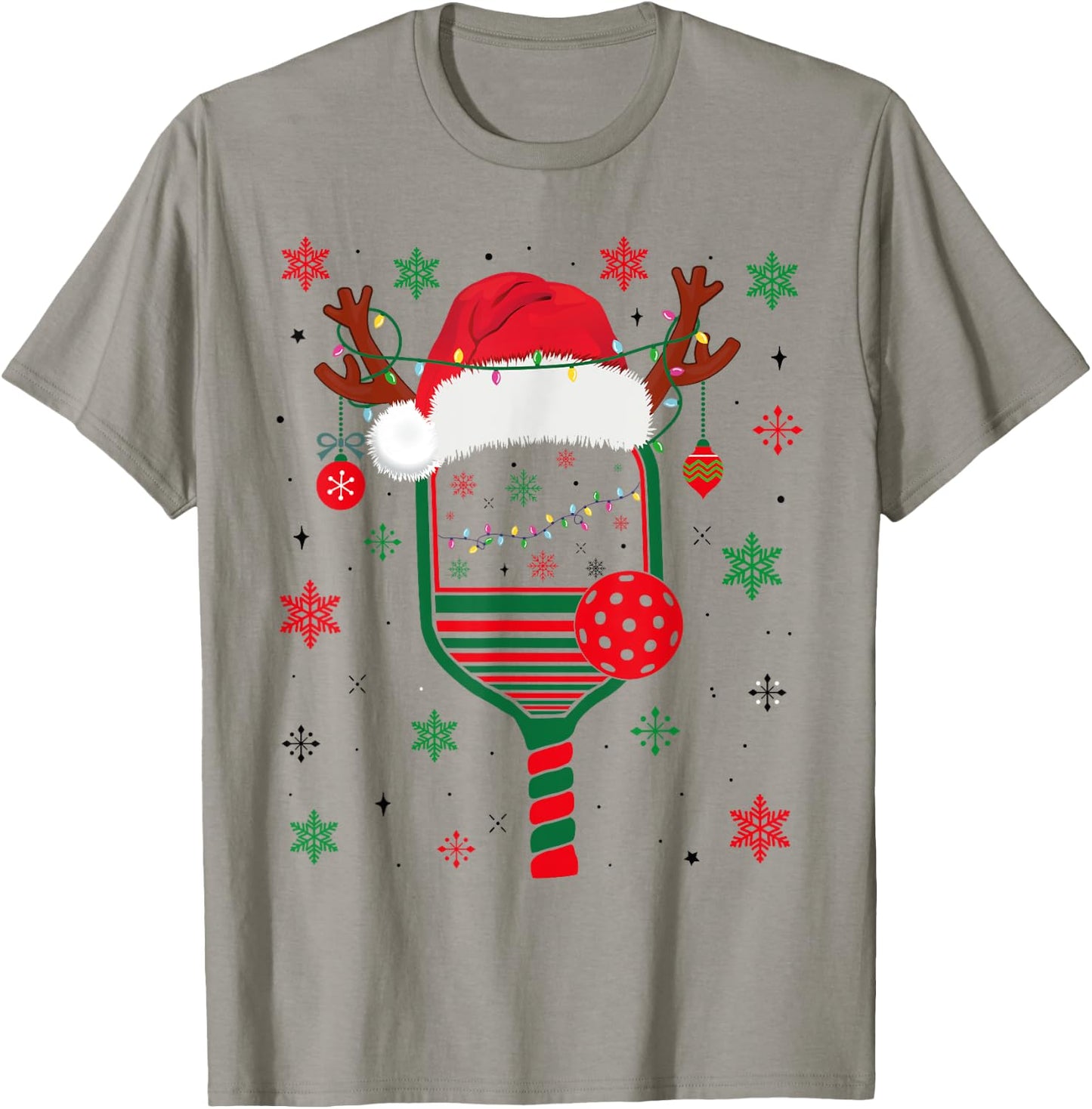 Pickleball Player Christmas Holiday Reindeer Xmas Women Men T-Shirt - T-Shirt | Sand
