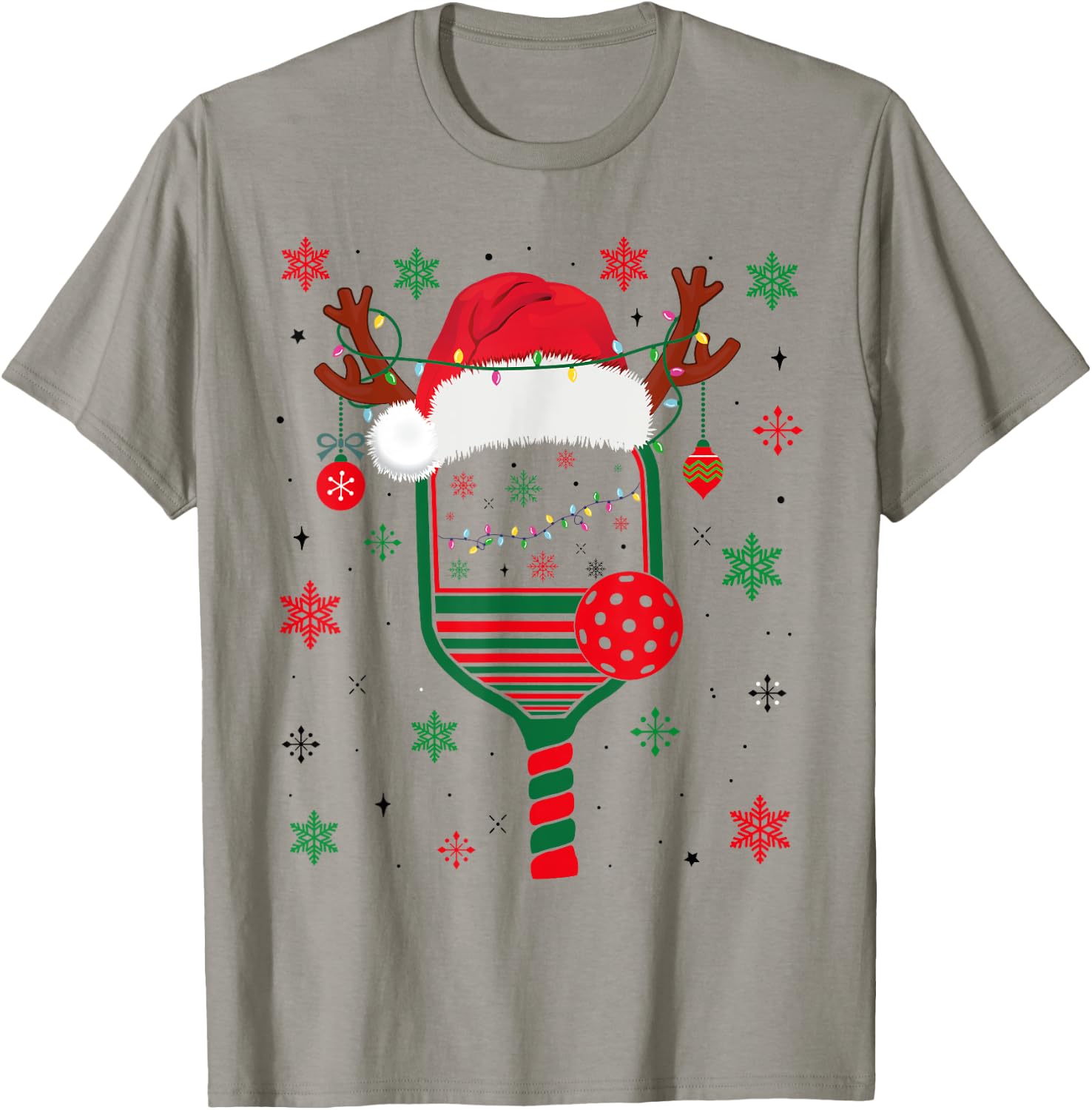 Pickleball Player Christmas Holiday Reindeer Xmas Women Men T-Shirt - T-Shirt | Sand