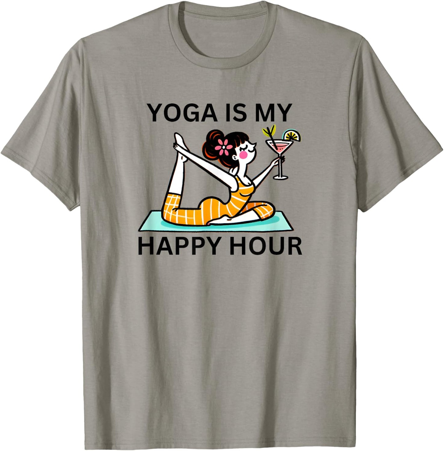 Funny Yoga Is My Happy Hour Martini T-Shirt - T-Shirt | Sand