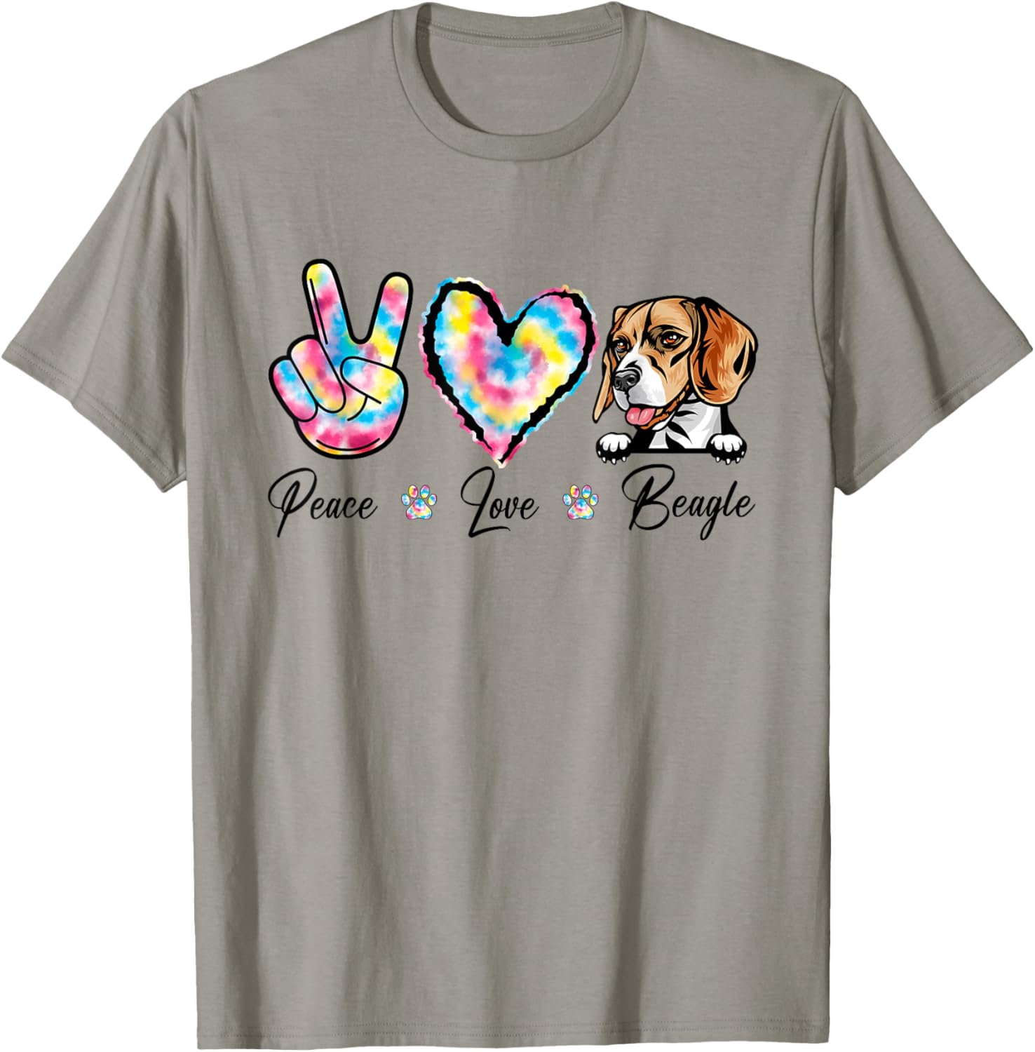 Tie Dye Peace Love Beagle Dog Puppy Paw Lover Men Women Kids T-Shirt - T-Shirt | Sand