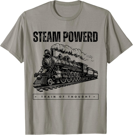 Steam Powered Train of Thought Funny Vintage Locomotive Meme T-Shirt - T-Shirt | Sand