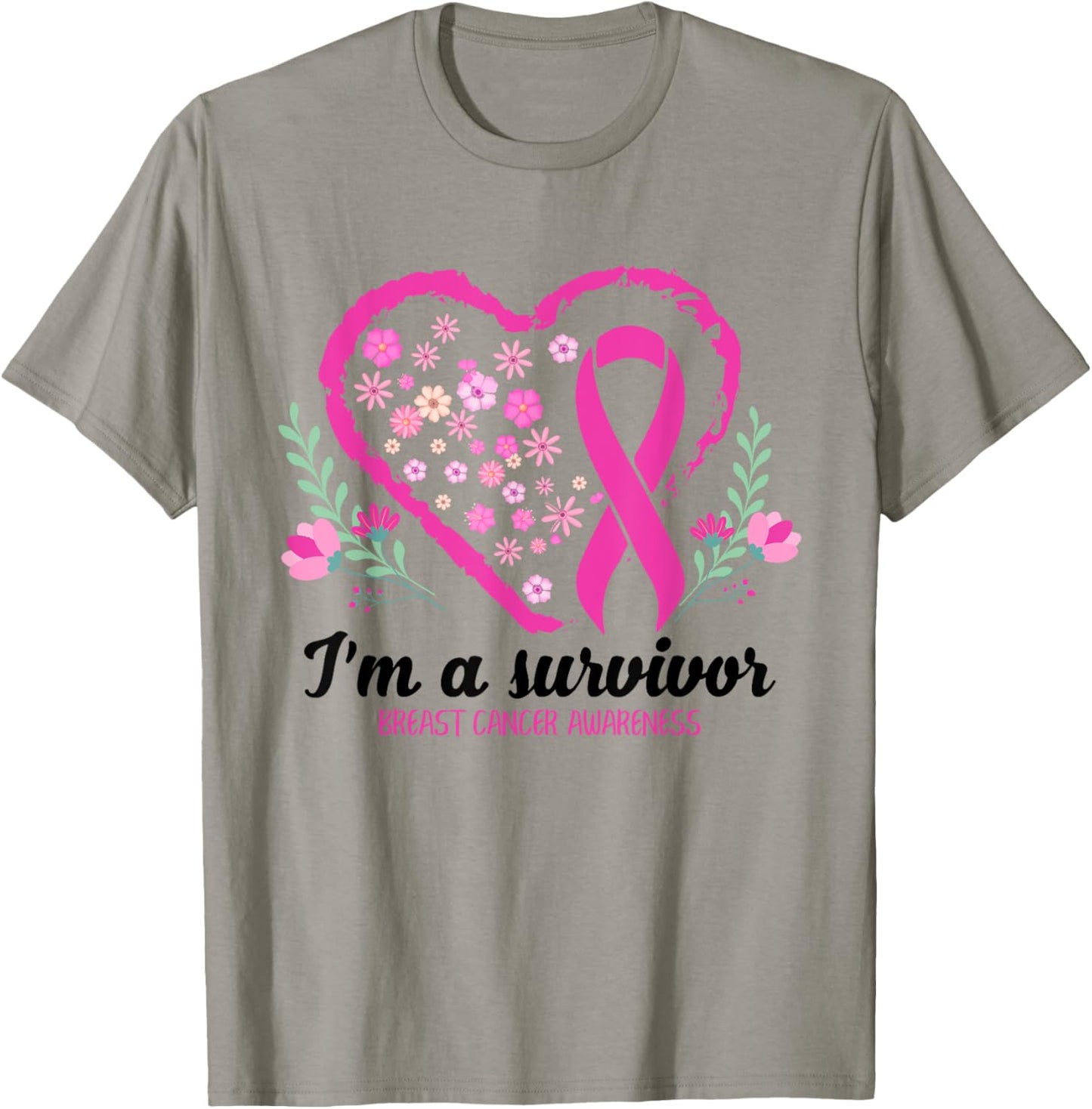 I'm A Survivor Breast Cancer Awareness Pink Ribbon Heart T-Shirt - T-Shirt | Sand