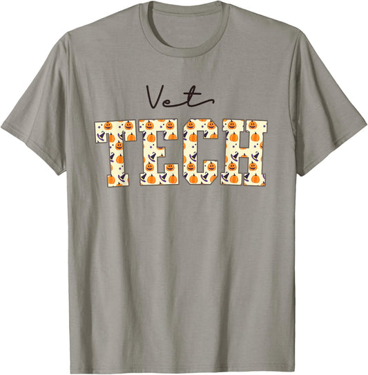 Vet Tech Halloween Fall Pumpkin Spooky Veterinary Technician T-Shirt - T-Shirt | Sand