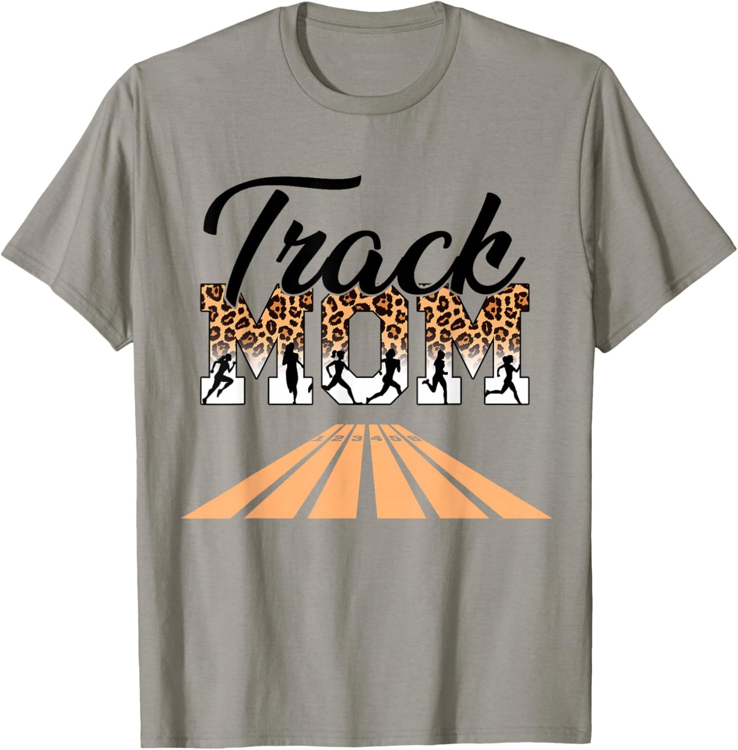 Leopard Messy Bun Track Funny Field Mom Mother's Day Running T-Shirt - T-Shirt | Sand