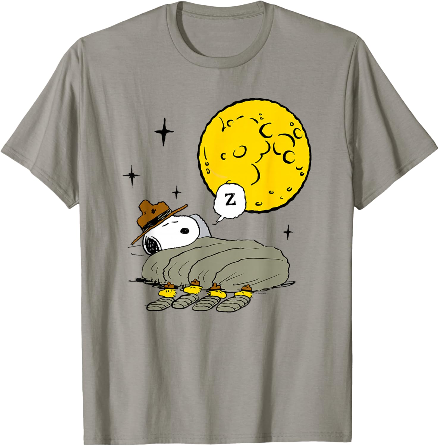 Peanuts - Snoopy Woodstock Nighttime Camping with Moon T-Shirt - T-Shirt | Sand