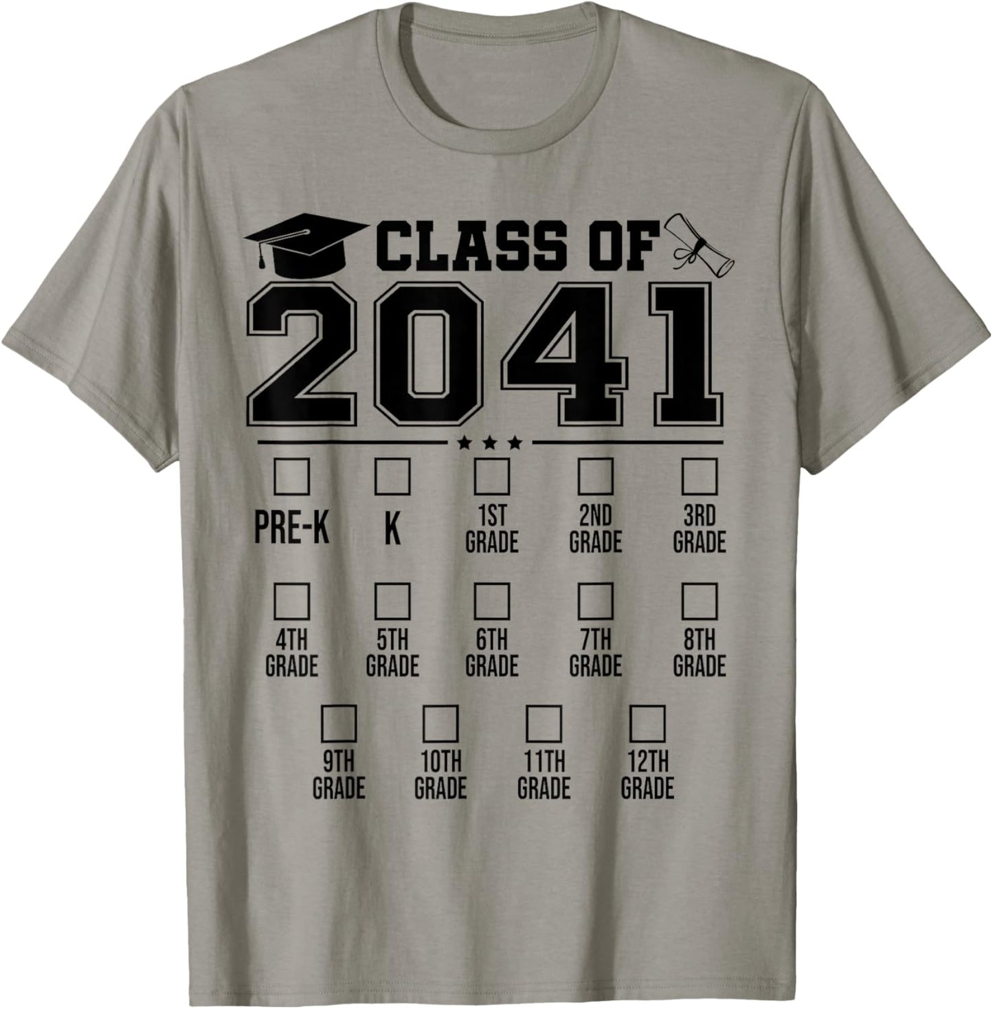 Class of 2041 Checklist Pre-K 12th Grade Graduation 2041 T-Shirt - T-Shirt | Sand