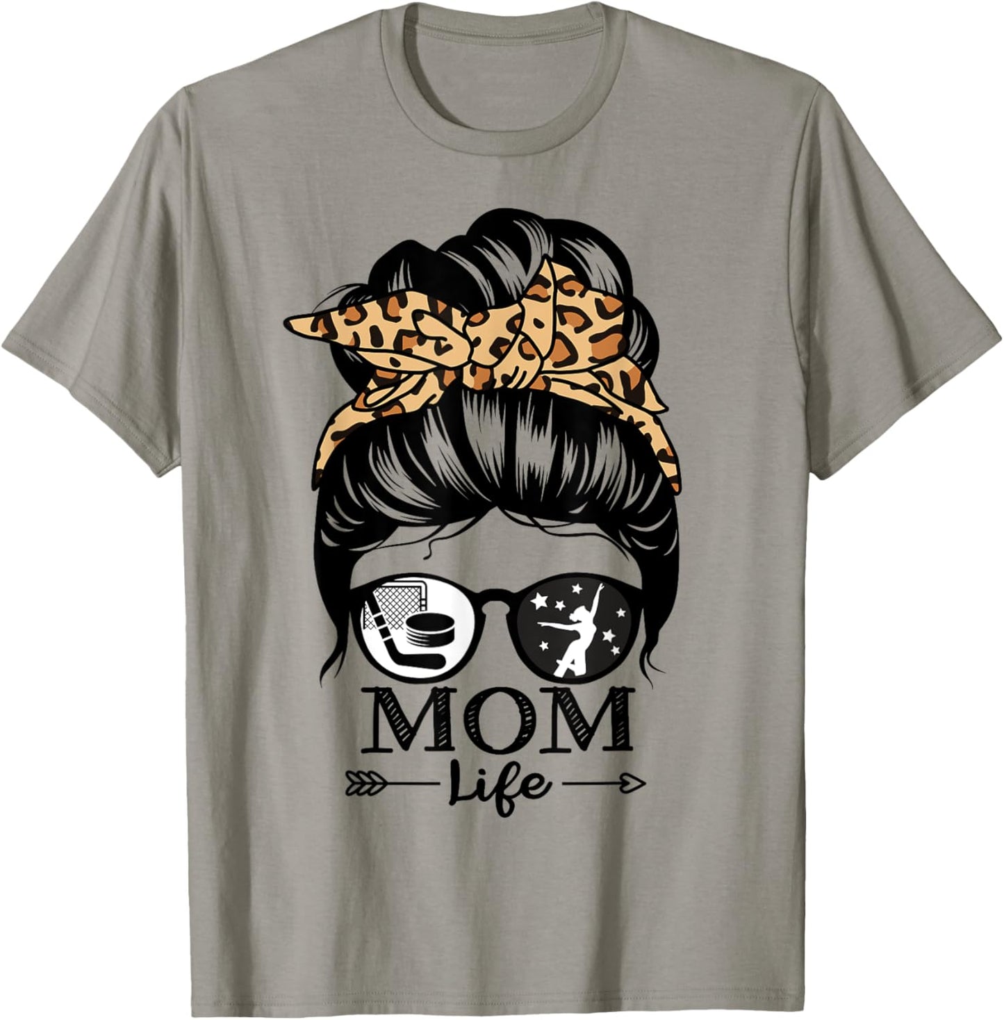 Mom Life Messy Bun Hair Funny Hockey Dance Mom T-Shirt - T-Shirt | Sand