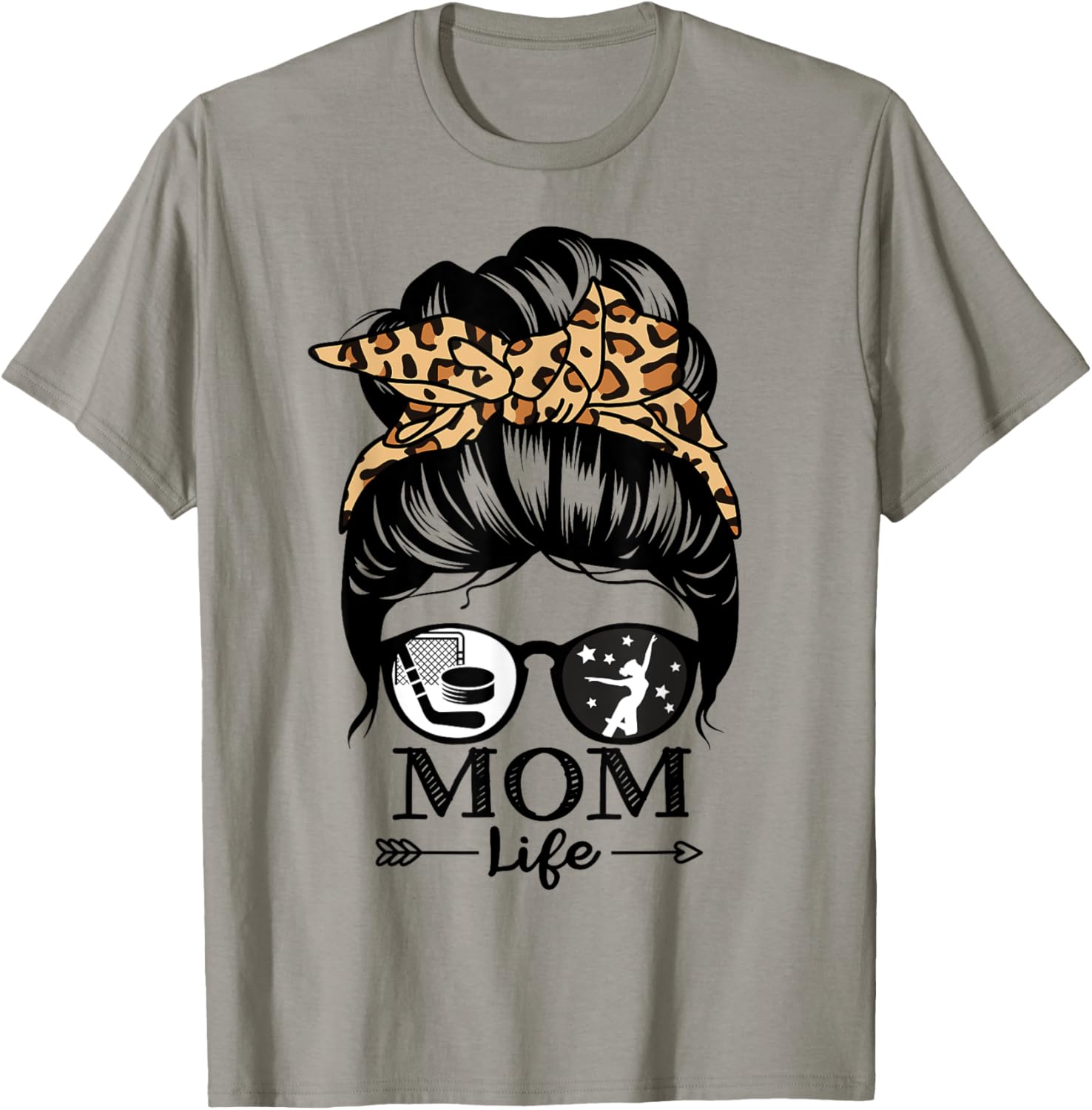 Mom Life Messy Bun Hair Funny Hockey Dance Mom T-Shirt - T-Shirt | Sand
