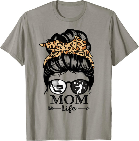 Mom Life Messy Bun Hair Funny Hockey Dance Mom T-Shirt - T-Shirt | Sand