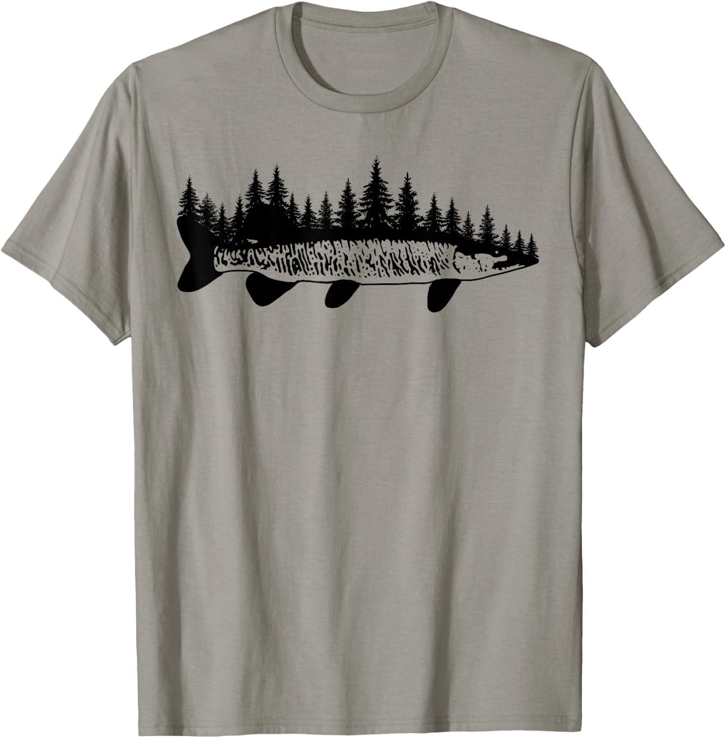 Tiger Musky Pine Forest Treeline - Outdoor Fishing Angler T-Shirt - T-Shirt | Sand