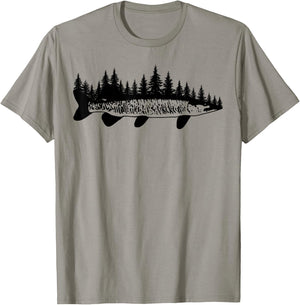 Tiger Musky Pine Forest Treeline - Outdoor Fishing Angler T-Shirt - T-Shirt | Sand